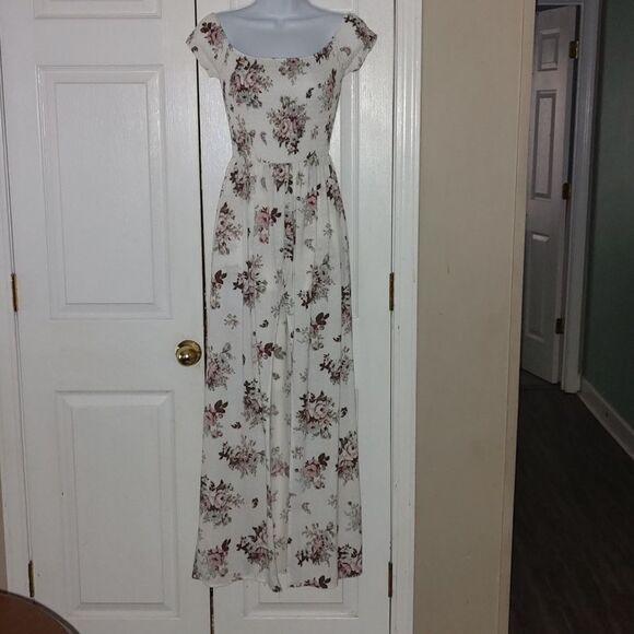 Bongo floral print  smocked short off the shoulder dress  Sz  M - Picture 1 of 9